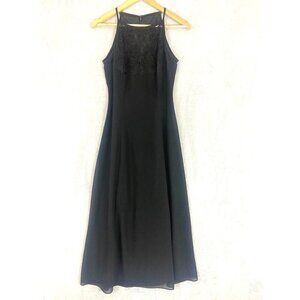 Scott McClintock Black Maxi Dress Womens Sz 8P 8 Petite Sleeveless Evening Lace